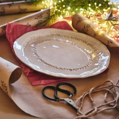 Plat De Service Et Saladier|Assiette De Noël*alinea Plat de présentation ovale à motif végétal en grès L40cm - alpilles Beige