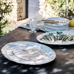 Plat De Service Et Saladier|Assiette De Noël*alinea Plat de présentation ovale à motif végétal en grès L40cm - alpilles Beige