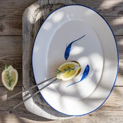 Plat De Service Et Saladier*alinea Plat de présentation ovale à motif poissons en faïence L40cm - Blanc
