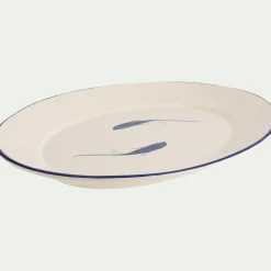 Plat De Service Et Saladier*alinea Plat de présentation ovale à motif poissons en faïence L40cm - Blanc