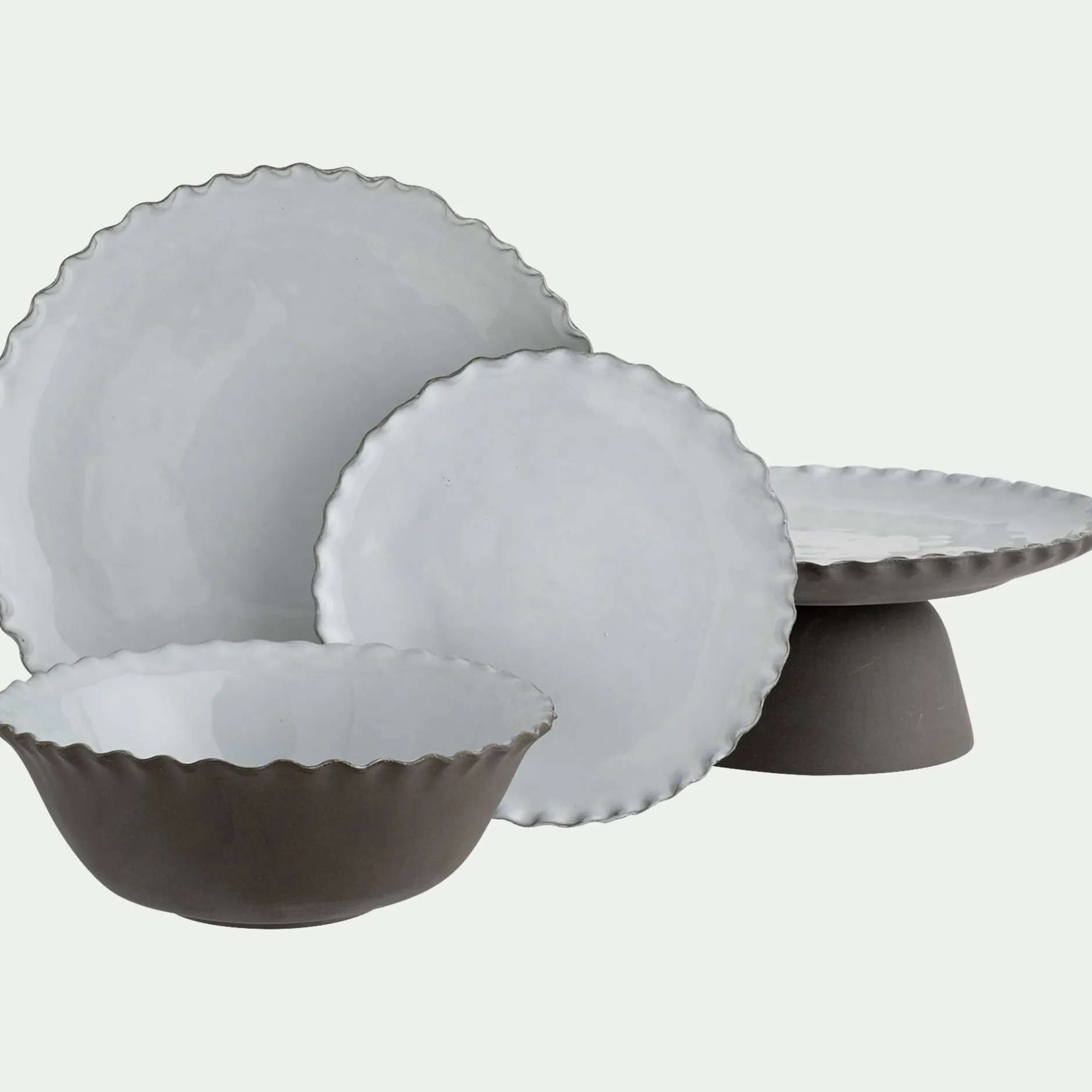 Plat De Service Et Saladier|Assiette De Noël*alinea Plat de présentation sur pied en grès D28cm - Noir