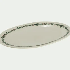 Plat De Service Et Saladier|Assiette De Noël*alinea Plat ovale avec motif houx en grès L40cm - Blanc