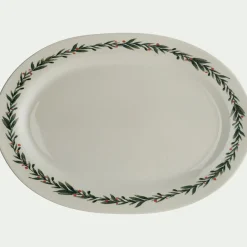 Plat De Service Et Saladier|Assiette De Noël*alinea Plat ovale avec motif houx en grès L40cm - Blanc