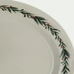 Plat De Service Et Saladier|Assiette De Noël*alinea Plat ovale avec motif houx en grès L40cm - Blanc