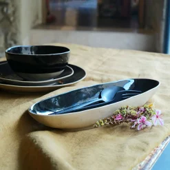 Plat De Service Et Saladier*alinea Plat ovale en grès recyclé L33cm - Noir