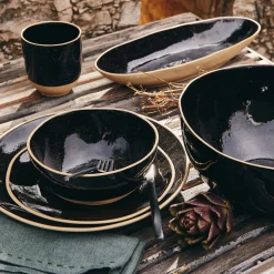 Plat De Service Et Saladier*alinea Plat ovale en grès recyclé L33cm - Noir