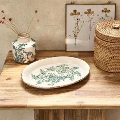 Décoration À Poser*alinea Plateau déco en céramique motif fleuri 24,8x18cm - Blanc