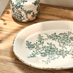 Décoration À Poser*alinea Plateau déco en céramique motif fleuri 24,8x18cm - Blanc