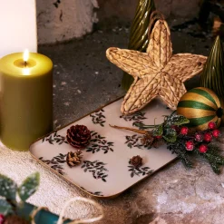 Décoration De La Table De Noël|Objet Décoratif De Noël*alinea Plateau déco motif Fragon en fer 20x32cm - Blanc