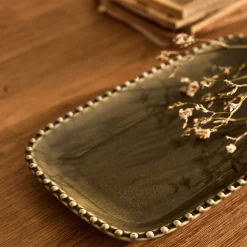 Décoration À Poser*alinea Plateau décoratif en porcelaine 14x25cm - Vert