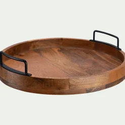 Décoration À Poser|Plateau*alinea Plateau décoratif rond en bois de manguier D40cm - Bois foncé