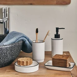 Accessoire De Salle De Bain*alinea Porte brosse à dent en grès - blanc H11,4cm