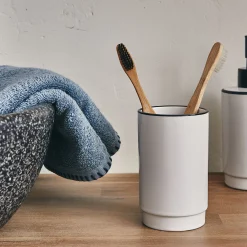 Accessoire De Salle De Bain*alinea Porte brosse à dent en grès - blanc H11,4cm