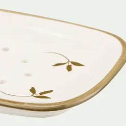 Accessoire De Salle De Bain*alinea Porte savon en grès à motifs feuilles - Blanc