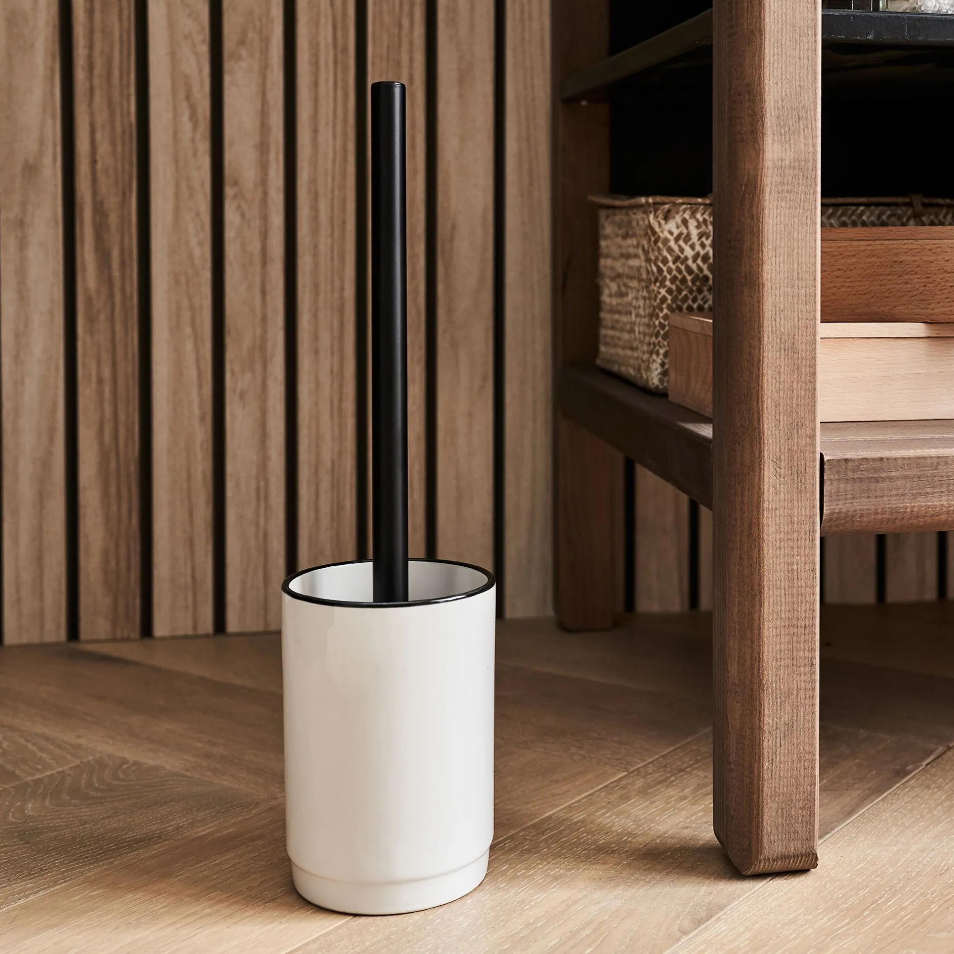 Accessoire Wc|Accessoire De Salle De Bain*alinea Porte-brosse et brosse WC en grès - Blanc