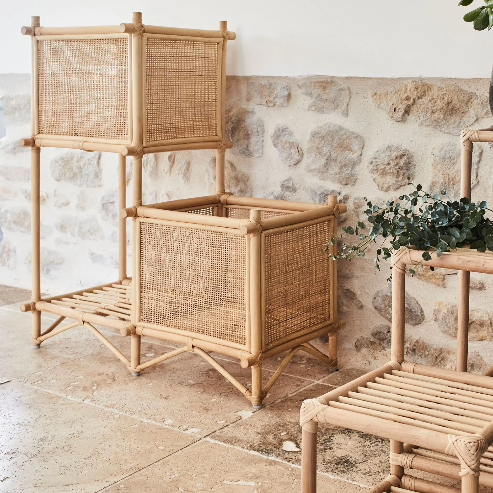 Pot De Fleur*alinea Porte-plante double sellette en rotin - Naturel