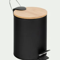 Accessoire De Salle De Bain|Panier De Rangement Salle De Bain*alinea Poubelle en métal et bambou 2,5L - Noir