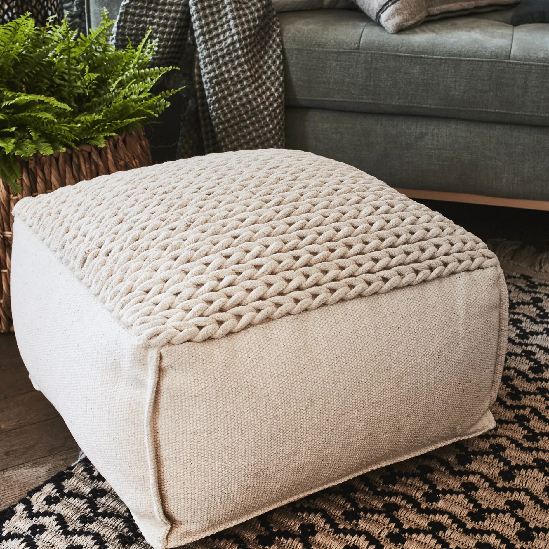 Coussin De Sol|Pouf & Repose-Pieds*alinea Pouf cubique en coton - D50xH28cm Beige