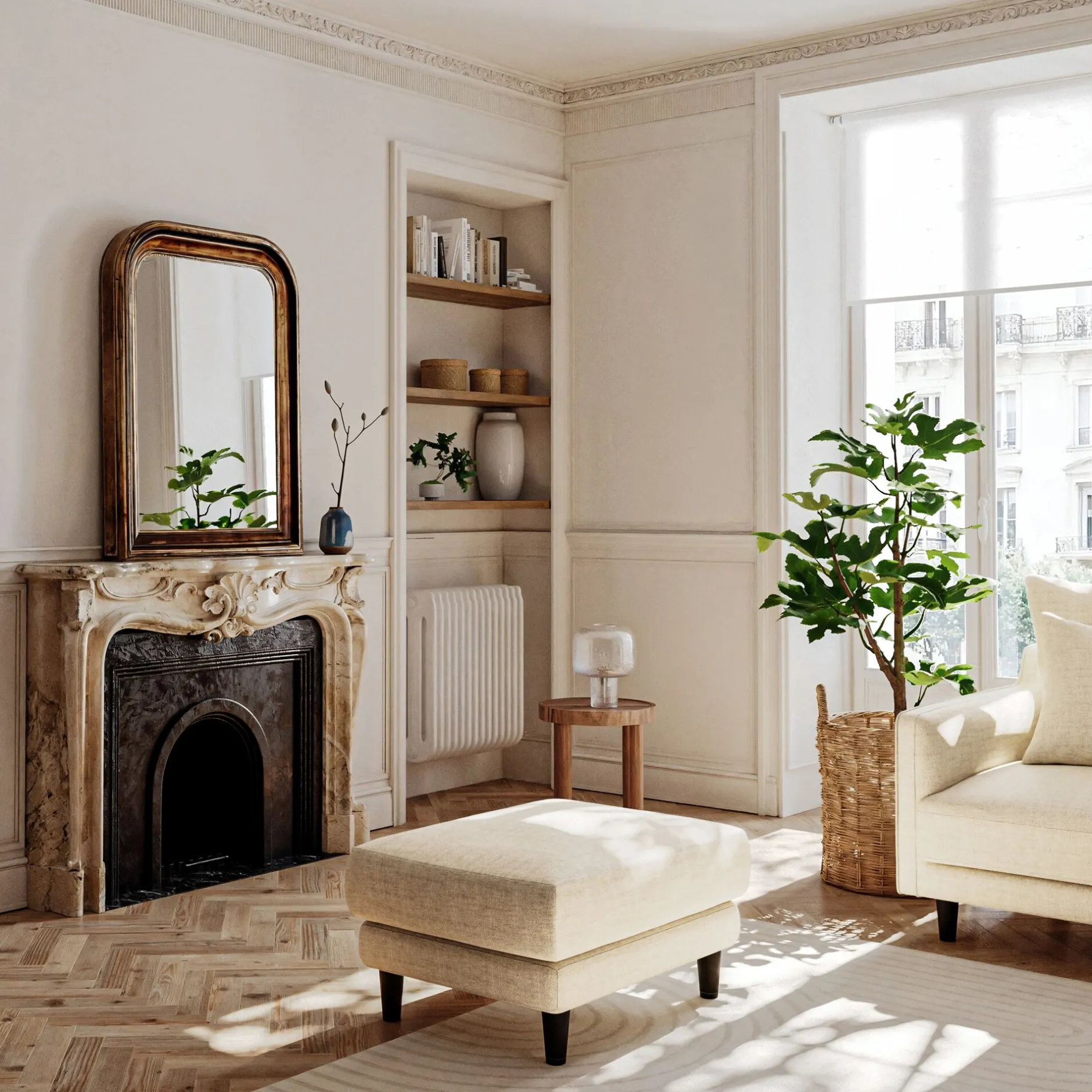 Pouf & Repose-Pieds*alinea Pouf en tissu joint - roucas Beige