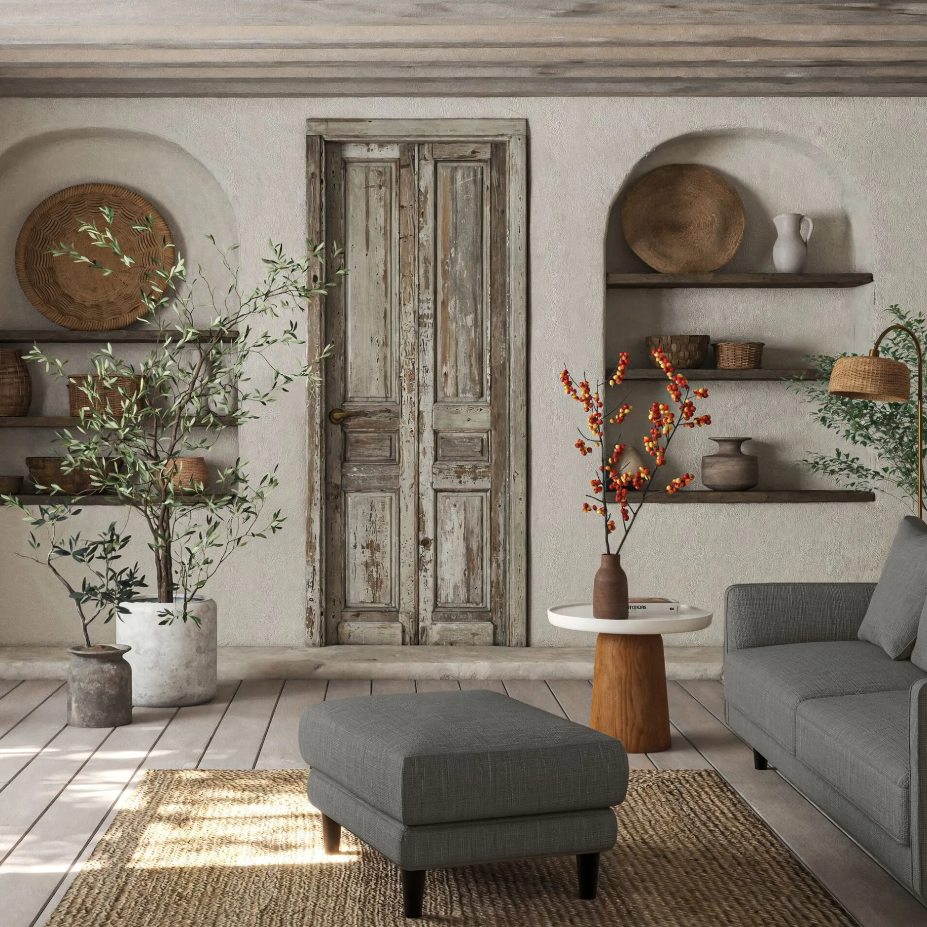 Pouf & Repose-Pieds*alinea Pouf en tissu mixte - ardoise Gris