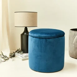 Coussin De Sol|Pouf & Repose-Pieds*alinea Pouf en velours avec coffre de rangement - H43cm Bleu