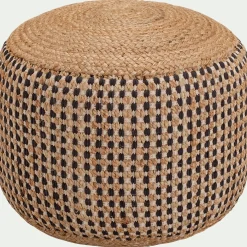 Pouf & Repose-Pieds*alinea Pouf rond en jute et coton - D50xH45cm Noir