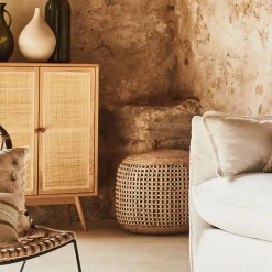 Pouf & Repose-Pieds*alinea Pouf rond en jute et coton - D50xH45cm Noir