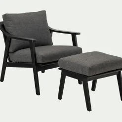 Pouf Exterieur*alinea Repose-pieds pour fauteuil en bois d'eucalyptus - Noir