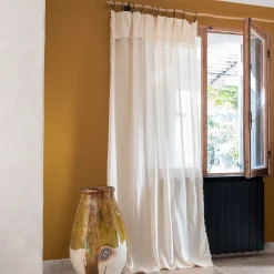 Rideau*alinea Rideau à anneaux pinces en coton finition franges 105x280cm - cassé Blanc