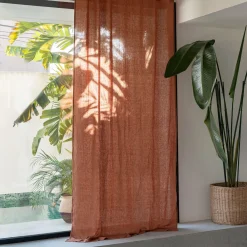 Rideau*alinea Rideau à pasants cachés en lin lavé finition surpiqure 140x260cm - brun rustrel Marron