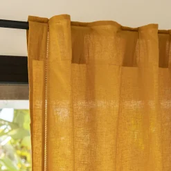 Rideau*alinea Rideau à passants cachés en lin et coton finition liseré 140x250cm - argan Jaune
