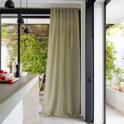 Rideau*alinea Rideau à passants cachés en lin lavé finition surpiqure 140x260cm - olivier Vert