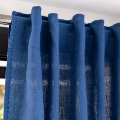 Rideau*alinea Rideau à passants cachés en lin lavé finition surpiqure 140x260cm - Bleu