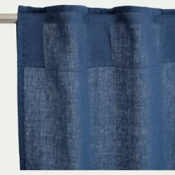Rideau*alinea Rideau à passants cachés en lin lavé finition surpiqure 140x260cm - Bleu