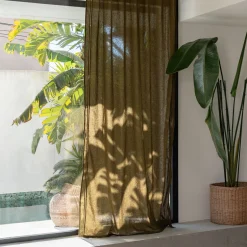 Rideau*alinea Rideau à passants cachés en lin et coton finition liseré 140x250cm - mousse Vert