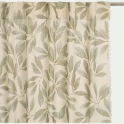 Rideau*alinea Rideau à passants cachés en coton motif végétal finition franges 135x250cm - Vert