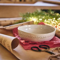 Plat De Service Et Saladier|Assiette De Noël*alinea Saladier à motif végétal en grès D26cm - alpilles Beige