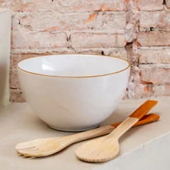 Plat De Service Et Saladier*alinea Saladier en grès avec liseré marron D20cm - Blanc