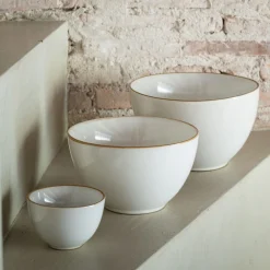 Plat De Service Et Saladier*alinea Saladier en grès avec liseré marron D20cm - Blanc