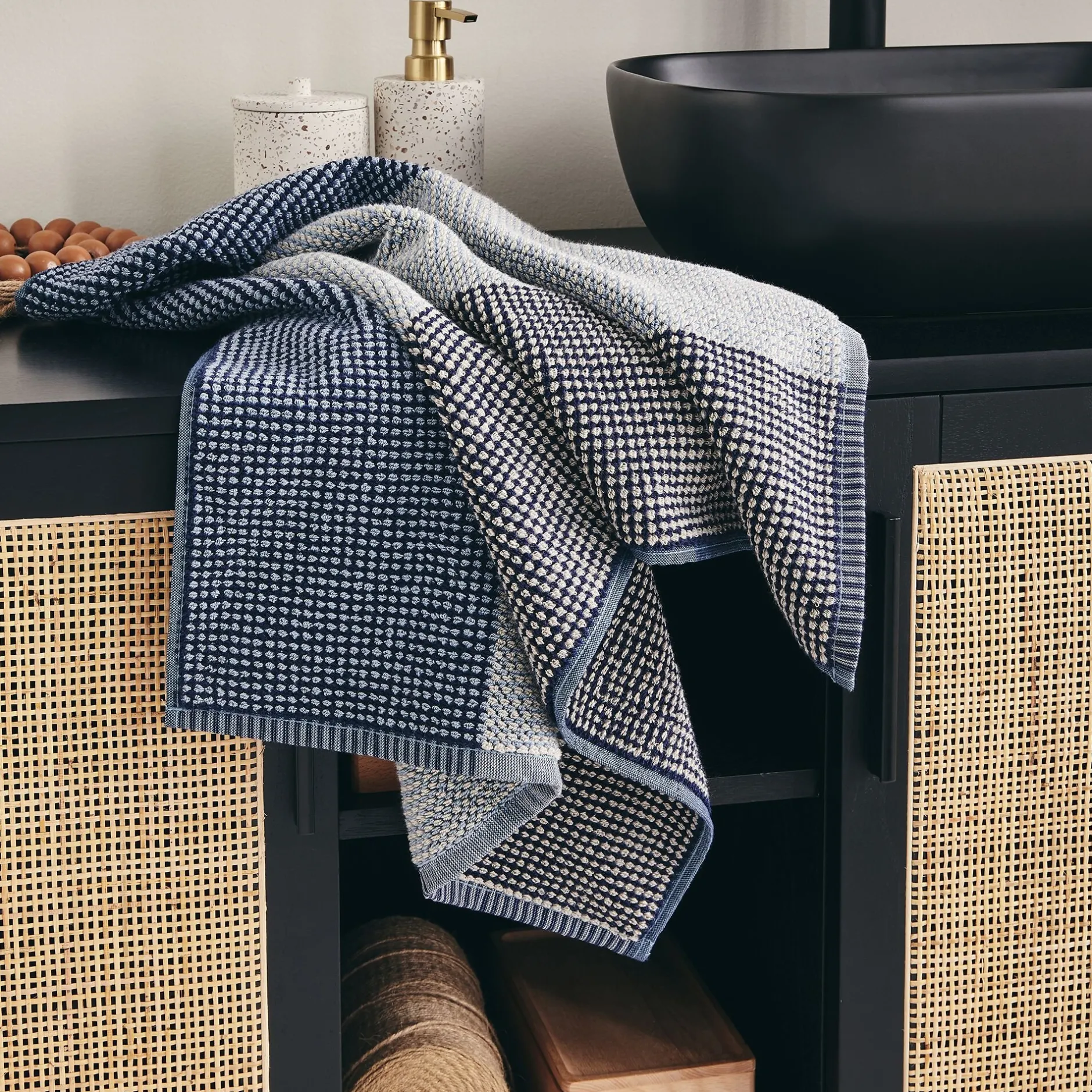 Serviette De Toilette*alinea Serviette de toilette bouclette jacquard en coton 50x100cm - Bleu