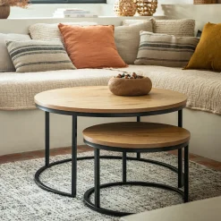 Table Basse*alinea Set de 2 tables basses gigognes en bois et métal - Bois clair
