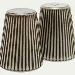 Salière Et Poivrière*alinea Set de salière et poivrière en grès strié D7cm - Gris