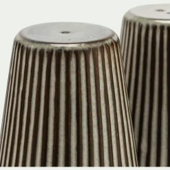 Salière Et Poivrière*alinea Set de salière et poivrière en grès strié D7cm - Gris