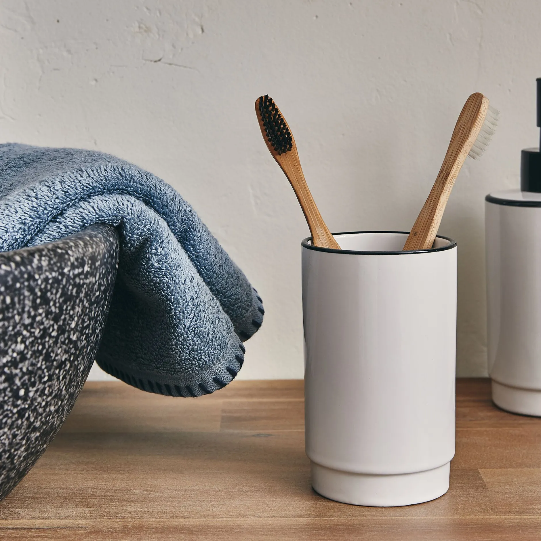 Set De Salle De Bain|Accessoire De Salle De Bain*alinea Set de salle de bain en grès - noir et Blanc