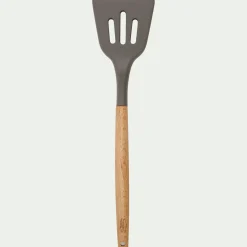 Ustensile De Cuisine|Couvert De Service*alinea Spatule plate ajourée en bois et silicone - brun terre ombre