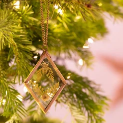 Suspension De Noël*alinea Suspension de Noël en verre et laiton avec fleurs séchées H5cm - Doré