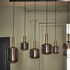 Suspension Électrifiée|Lustre De Salle À Manger*alinea Suspension en acier à 6 globes en verre fumé - Noir