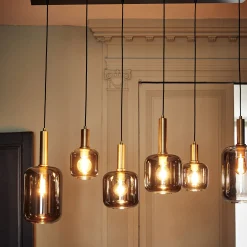 Suspension Électrifiée|Lustre De Salle À Manger*alinea Suspension en acier à 6 globes en verre fumé - Noir