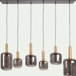 Suspension Électrifiée|Lustre De Salle À Manger*alinea Suspension en acier à 6 globes en verre fumé - Noir