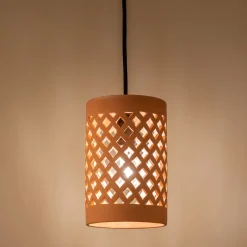 Luminaire Exterieur|Lampe Et Lampadaire D'Extérieur*alinea Suspension extérieure cylindrique ajourée en terre cuite - argile D15cm Rose